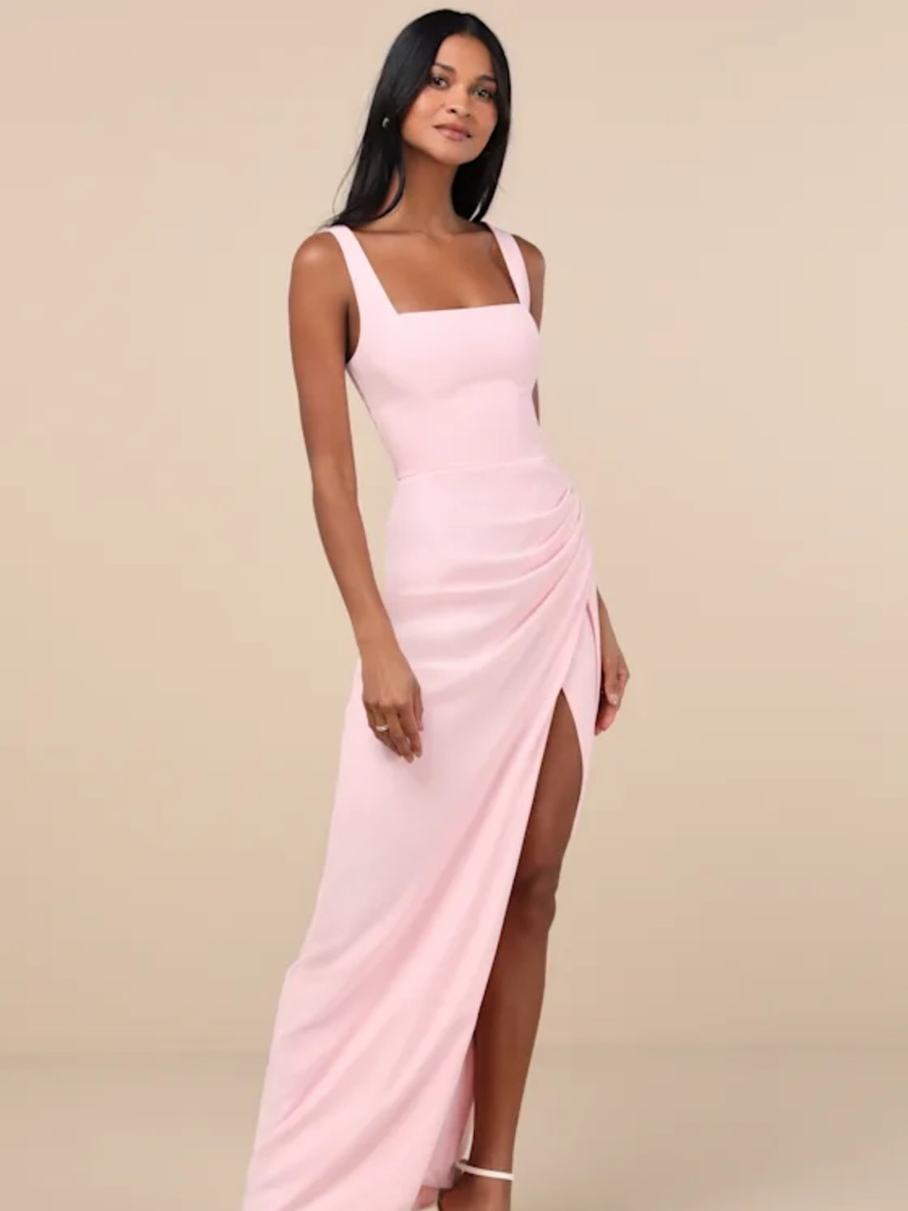Lulus Glamorous Disposition Light Pink Ruched Maxi Dress Size Small